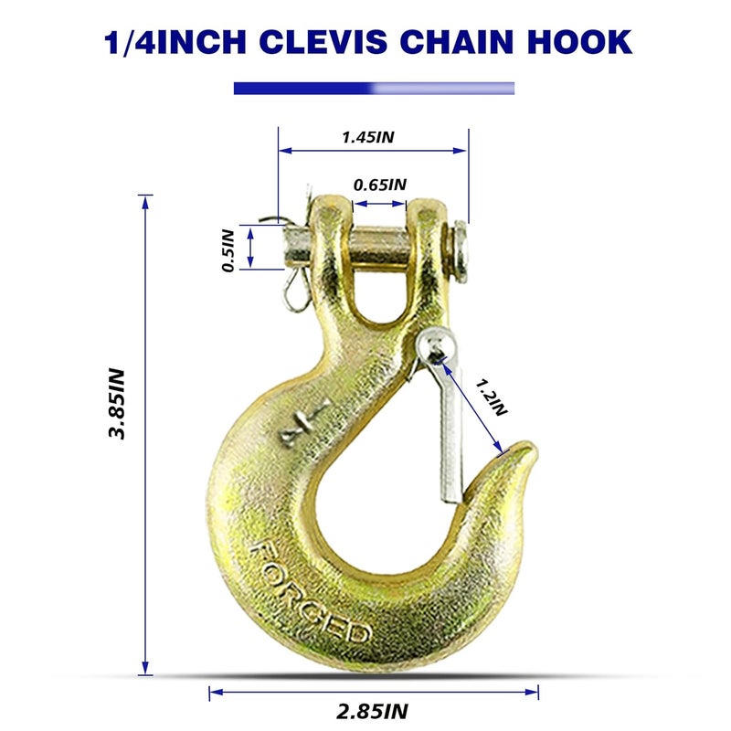 XHMAXE 12 Pack Chain Hooks with Safety Latch, 1/4 Inch Safety Chain Hooks,Heavy Duty Forged G70 Clevis Slip Hook Trailer Truck Transport Tow Hook,1/2in Opening,12,600 Lb Capacity - Image 3